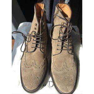 NWT Massimo Dutti Mens Taupe Suede Wing Tip Lace-Up Zip Boots Size 8 US 41
